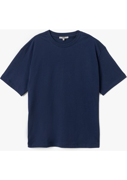 Kısa Kollu Pamuklu Bisiklet Yaka Basic Oversize Tişört