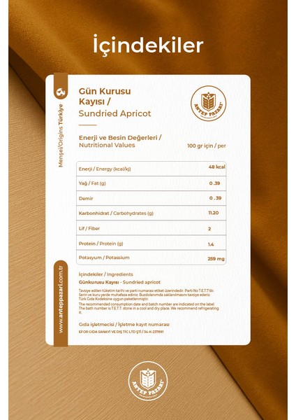 ANTEP PAZARI Günkurusu Kayisi- Malatya- 250 Gr
