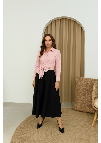Pudra Pembe Bağlamalı Gömlek