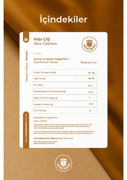 ANTEP PAZARI Çiğ Kaju 500 gr