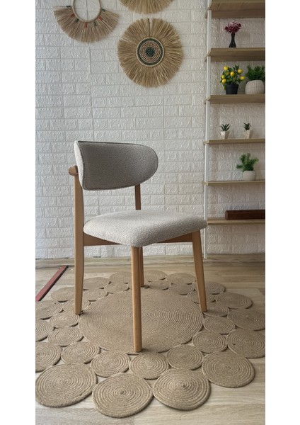 Concept Polo Sandalye Teddy Krem Kahve Desenli Kumaş Naturel Ahşap Sandalye