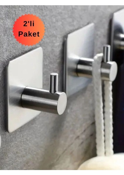 Paslanmaz Çelik 2 Adet Yapışkanlı Bornozluk Havluluk Askılık Yatak Odası ve Mutfak Düzenleyici, Delme Yok!