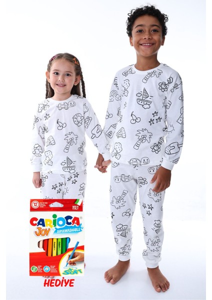 En Sevimli Figürler Özel Kalemi ile Boyanabilir Çocuk Pijama Takımı ( 12'li Kalem Seti Hediye ) fiyatları