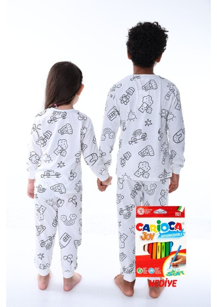 En Sevimli Figürler Özel Kalemi ile Boyanabilir Çocuk Pijama Takımı ( 12'li Kalem Seti Hediye ) modelleri