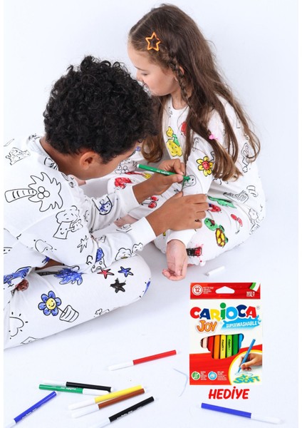 En Sevimli Figürler Özel Kalemi ile Boyanabilir Çocuk Pijama Takımı ( 12'li Kalem Seti Hediye ) fırsatları