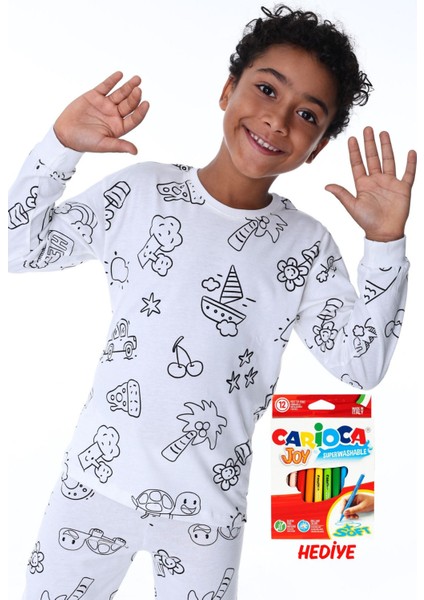 En Sevimli Figürler Özel Kalemi ile Boyanabilir Çocuk Pijama Takımı ( 12'li Kalem Seti Hediye ) indirimleri