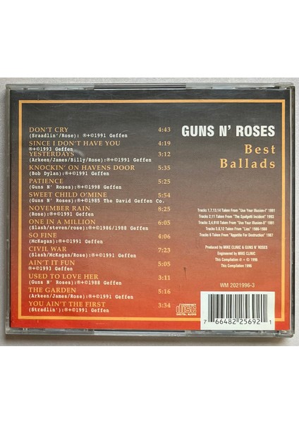 Guns N' Roses Best Ballads CD (Orijinal Dönem Baskı Cd)