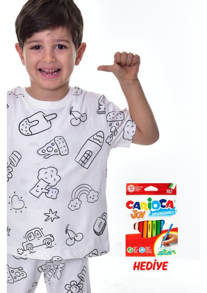 En Sevimli Figürler Özel Kalemi ile Boyanabilir Çocuk Pijama Takımı ( 12'li Kalem Seti Hediye ) indirimleri