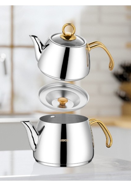 Çok Renkli, Şık ve Indüksiyon Uyumlu Paslanmaz Çelik Çaydanlık 1L