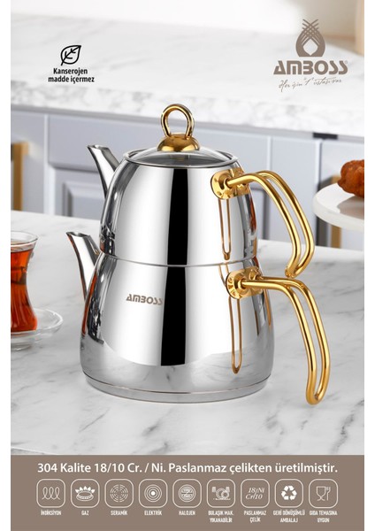 Çok Renkli, Şık ve Indüksiyon Uyumlu Paslanmaz Çelik Çaydanlık 1L fiyatları