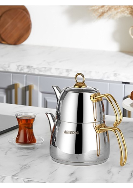 Çok Renkli, Şık ve Indüksiyon Uyumlu Paslanmaz Çelik Çaydanlık 1L fırsatları