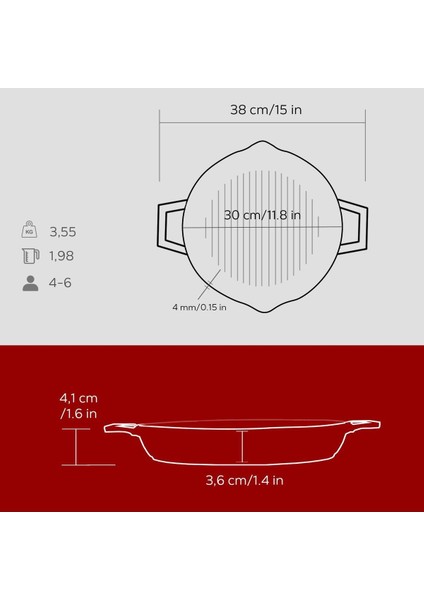 Döküm Yuvarlak Izgara Tavası Döküm Demir Yekpare Çift Kulplu ÇAP(Ø)30CM.