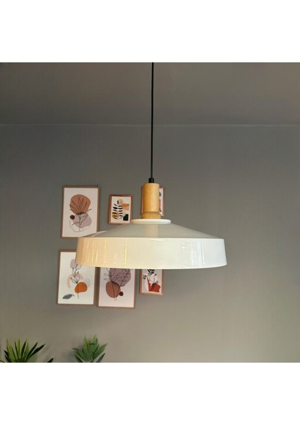 Açe Beyaz Tekli Fener Ahşap Başlık Avize Retro Sarkıt Ofis Showroom Salon Mutfak Avizeleri