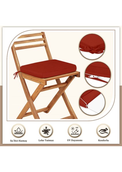 Canvas Tekli Kırmızı Sıvı Geçirmez Leke Tutmaz Fermuarlı Bağcıklı Sandalye Minderi 40 x 40 cm