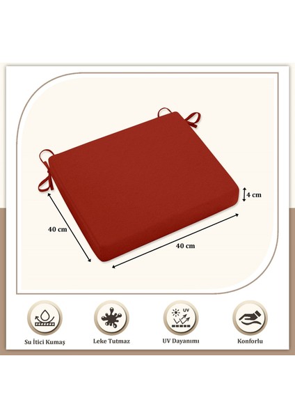 Canvas Tekli Kırmızı Sıvı Geçirmez Leke Tutmaz Fermuarlı Bağcıklı Sandalye Minderi 40 x 40 cm modelleri