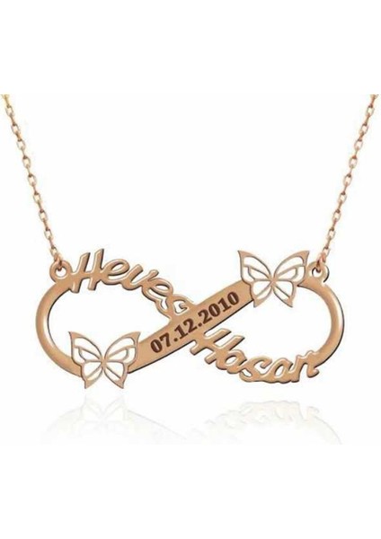 Kelebekli Sonsuzluk Kolye Gümüş Kişiye Özel