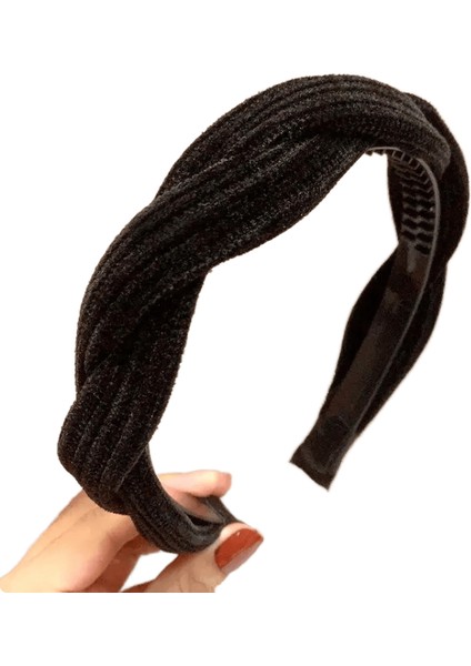Yeni Basit Geniş Kenar Kumaş Saç Bandı Kadın Moda Kore Retro Örgülü Kafa Bandı Katı Düğüm Çember Kızlar Saç Aksesuarları (Yurt Dışından)