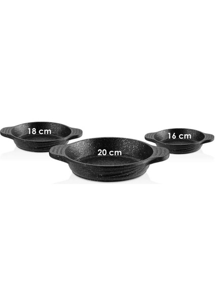 3'lü Döküm Granit Sahan Set 16-18-20 cm modelleri