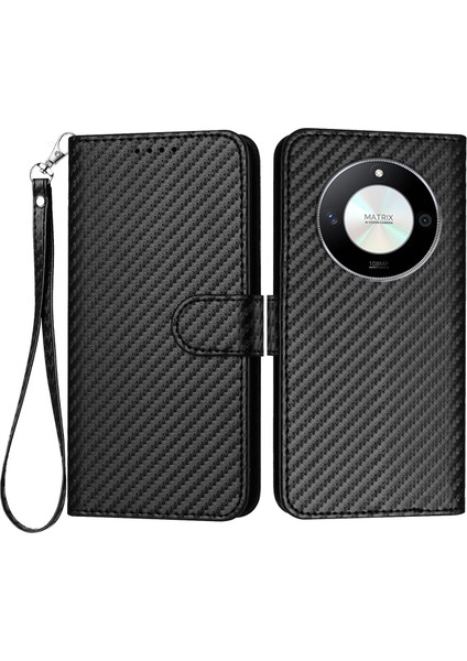 Honor X9B 5g Cüzdan Kılıfı Kayışlı Karbon Fiber Dokulu Deri Kapak (Yurt Dışından)