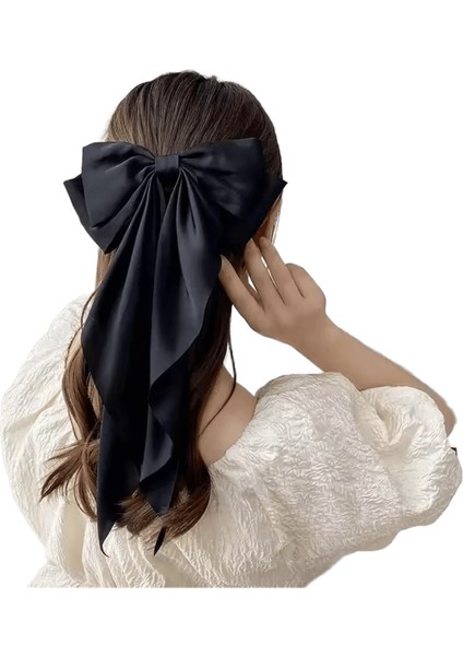 Zarif Katı Büyük Yay Şerit Saç Klip Kadınlar Için Kız Tatlı Saç Bantları Yumuşak Saten Toka Saç Kavrama Moda Saç Aksesuarları Renk:siyah (Yurt Dışından)