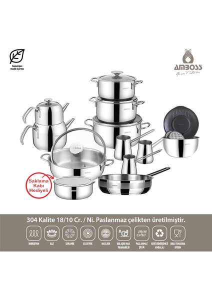 Big Chef 21 Parça Paslanmaz Çelik Tencere Tava Çeyiz Seti