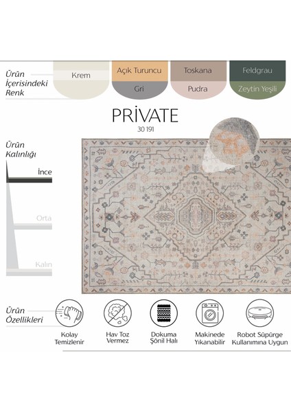 Private Krem Halı Etnik Desen Çiçekli Şönil Halı Yıkanabilir Eskitme Vintage Salon Halısı fiyatları