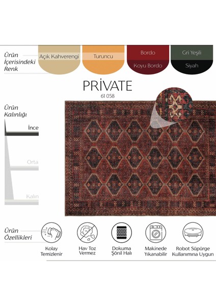Private Bordo Eskitme Vintage Halı Etnik Desen Dokuma Şönil Halı Yıkanabilir Salon Halısı fiyatları