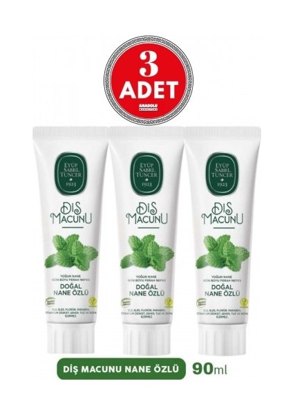 Doğal Nane Özlü Diş Macunu 90 ml x 3 Adet