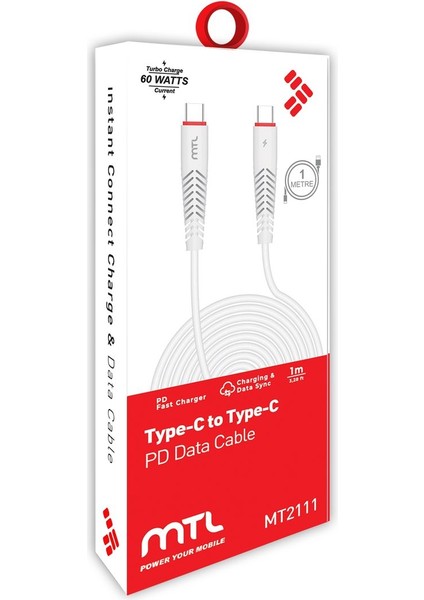 Type-C To Type-C Silikon Hızlı Şarj ve Data Aktarım Kablosu 1 Metre 60W MT2111