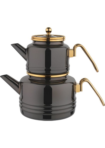 Şık Siyah Emaye Çaydanlık Takımı 3 Parça, modern ve dayanıklı set