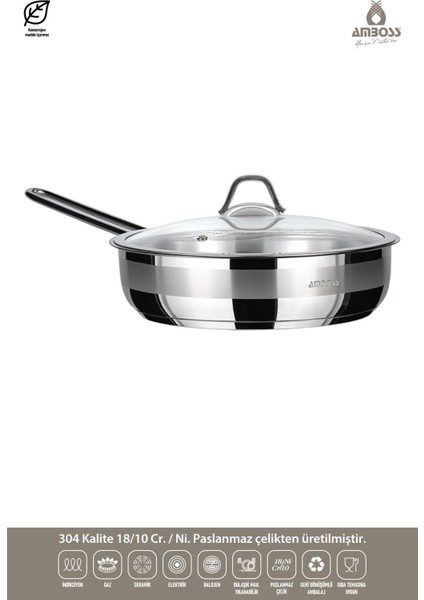 Saphıre Paslanmaz Çelik Tava Cam Kapaklı 22X05 fiyatları