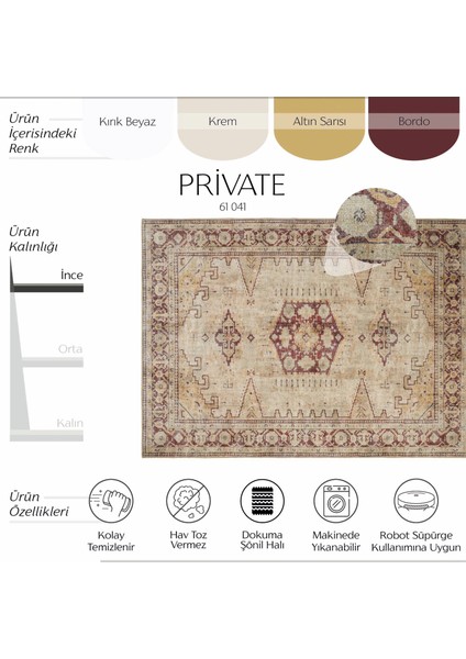 Private Krem Eskitme Vintage Halı Yolluk Etnik Desen Şönil Halı Yıkanabilir Salon Halısı