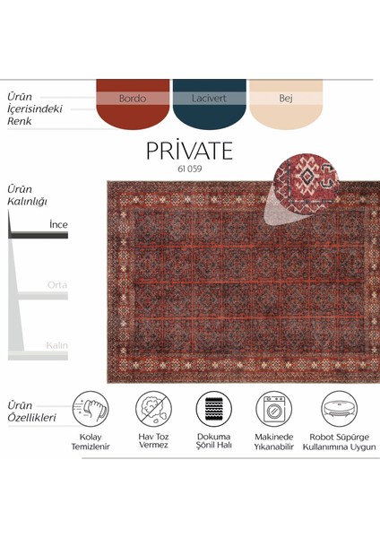 Private Bordo Eskitme Vintage Halı Etnik Desen Otantik Şönil Halı Yıkanabilir Salon Halısı