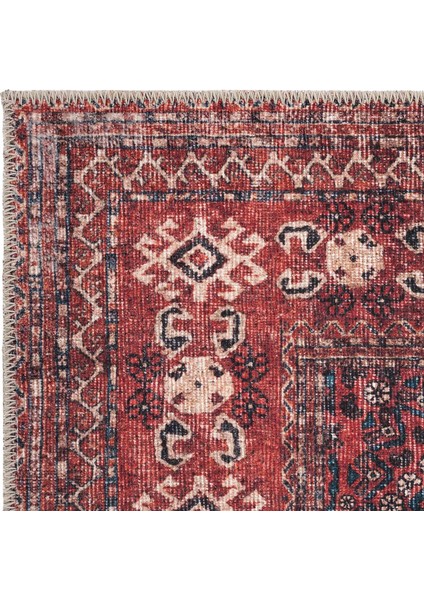 Private Bordo Eskitme Vintage Halı Etnik Desen Otantik Şönil Halı Yıkanabilir Salon Halısı