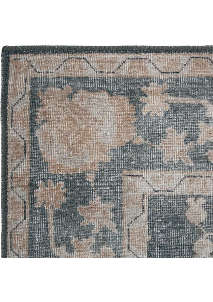 Private Yeşil Eskitme Vintage Halı Etnik Desen Otantik Şönil Halı Yıkanabilir Salon Halısı