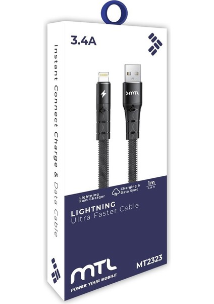 USB To iPhone Hasır Hızlı Şarj ve Data Aktarım Kablosu 1 Metre 3.4 Amper MT2323