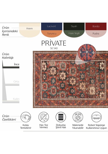 Private Bordo Halı Etnik Desen Dokuma Şönil Halı Yıkanabilir Eskitme Vintage Salon Halısı
