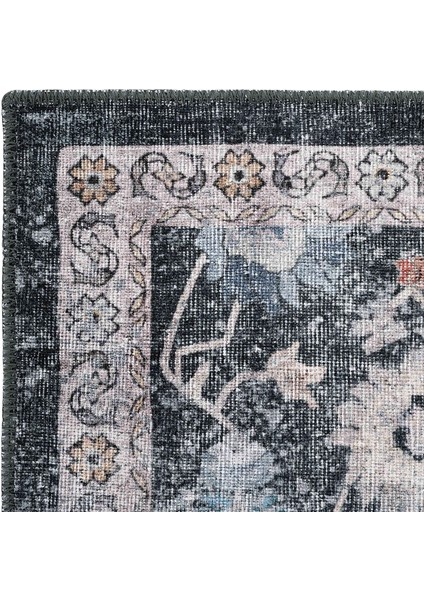Private Antrasit Halı Eskitme Desenli Vintage Şönil Halı Çiçekli Yıkanabilir salon halısı fırsatları
