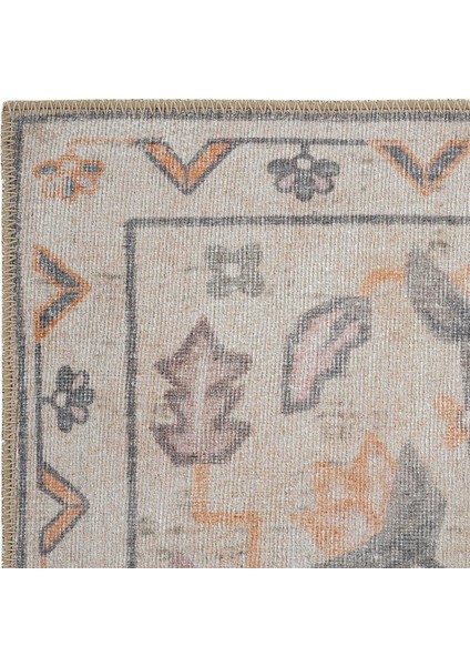 Private Krem Halı Etnik Desen Çiçekli Şönil Halı Yıkanabilir Eskitme Vintage Salon Halısı fırsatları