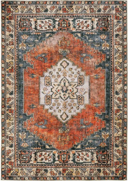 Private Kiremit Etnik Desenli Şönil Halı Yıkanabilir Eskitme Vintage Göbekli Salon Halısı