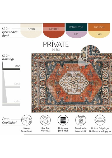 Private Kiremit Etnik Desenli Şönil Halı Yıkanabilir Eskitme Vintage Göbekli Salon Halısı fiyatları