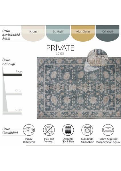 Private Yeşil Eskitme Vintage Halı Etnik Desen Otantik Şönil Halı Yıkanabilir Salon Halısı fiyatları