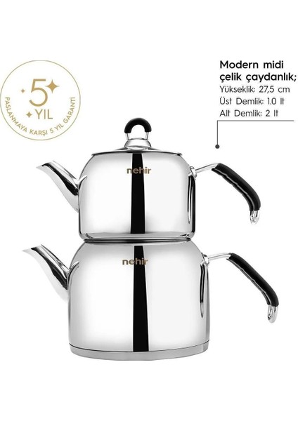 Modern orta boy paslanmaz çelik çaydanlık takımı, metal renkli, 2 litrelik set fiyatları