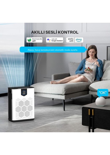 Wifi Hava Temizleyici, Hepa 14 Filtre, 300 M³/h Cadr, 120 ㎡ Alan, Akıllı Kontrol, Sessiz Mod