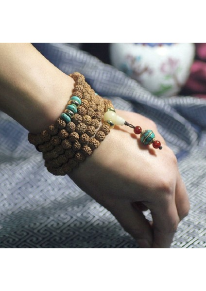 Üç Çifte Tabancacı Rudraksha Bodhi Tohumlu Tesbih Yuvarlak Boncuk Bilezikler Budist Dua Ahşap Japa Mala Bilezik J1386 (Yurt Dışından) fiyatları