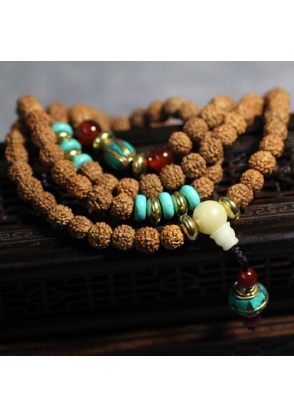Üç Çifte Tabancacı Rudraksha Bodhi Tohumlu Tesbih Yuvarlak Boncuk Bilezikler Budist Dua Ahşap Japa Mala Bilezik J1386 (Yurt Dışından) modelleri