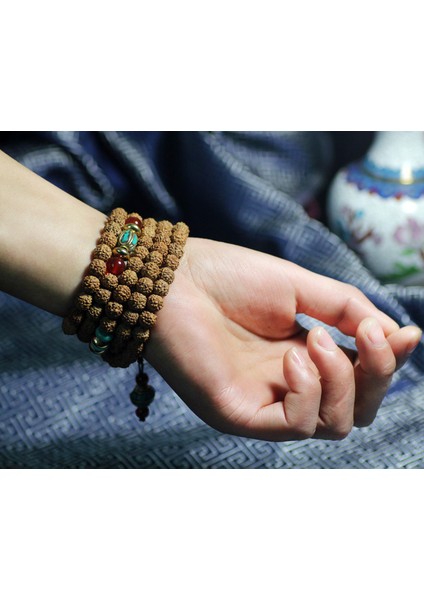 Üç Çifte Tabancacı Rudraksha Bodhi Tohumlu Tesbih Yuvarlak Boncuk Bilezikler Budist Dua Ahşap Japa Mala Bilezik J1386 (Yurt Dışından) fırsatları