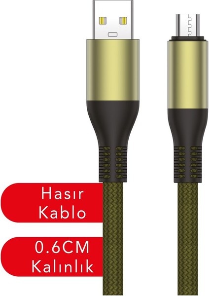 USB To Micro Hasır Hızlı Şarj ve Data Aktarım Kablosu 1.5 Metre 3.4 Amper MT2053