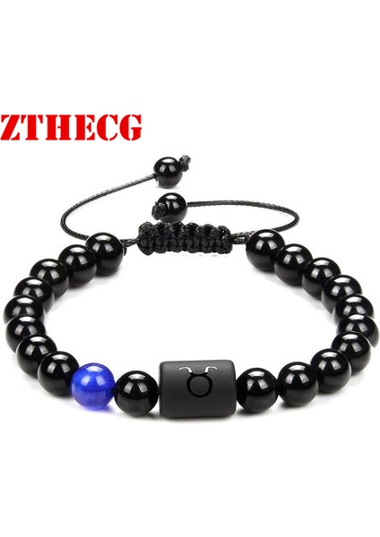 19CM Tarzı Boğa Burcu 2021 Yeni Trend Erkek Boncuk Bileklik On Ikizler Ayarlanabilir Takı Doğal Taş Obsidiyen Çift Bilezik Kadın (Yurt Dışından)