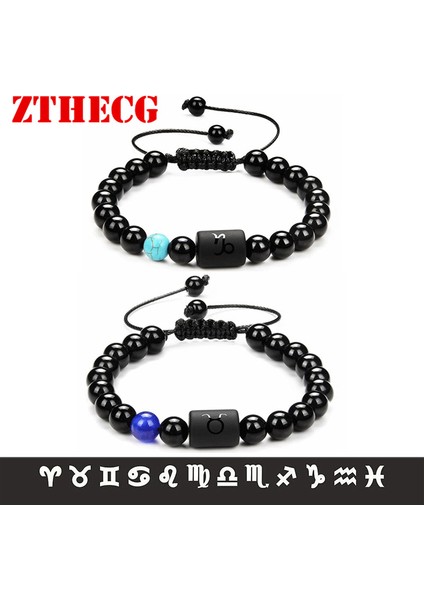 19CM Tarzı Boğa Burcu 2021 Yeni Trend Erkek Boncuk Bileklik On Ikizler Ayarlanabilir Takı Doğal Taş Obsidiyen Çift Bilezik Kadın (Yurt Dışından) modelleri